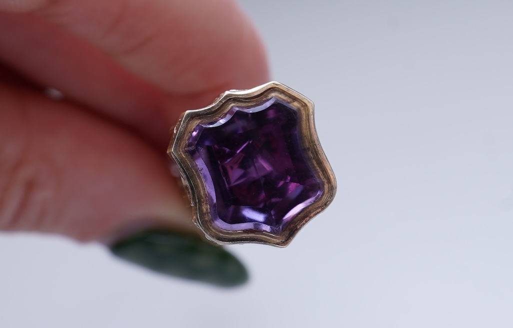 An early Victorian gold and amethyst mechanical pencil, mid 19th century